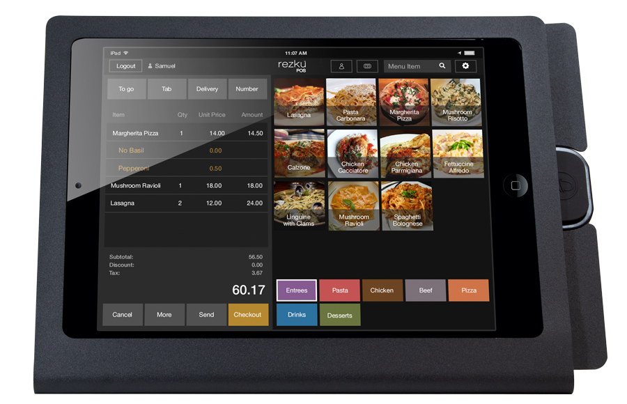 Rezku Italian Restaurant POS with order screen
