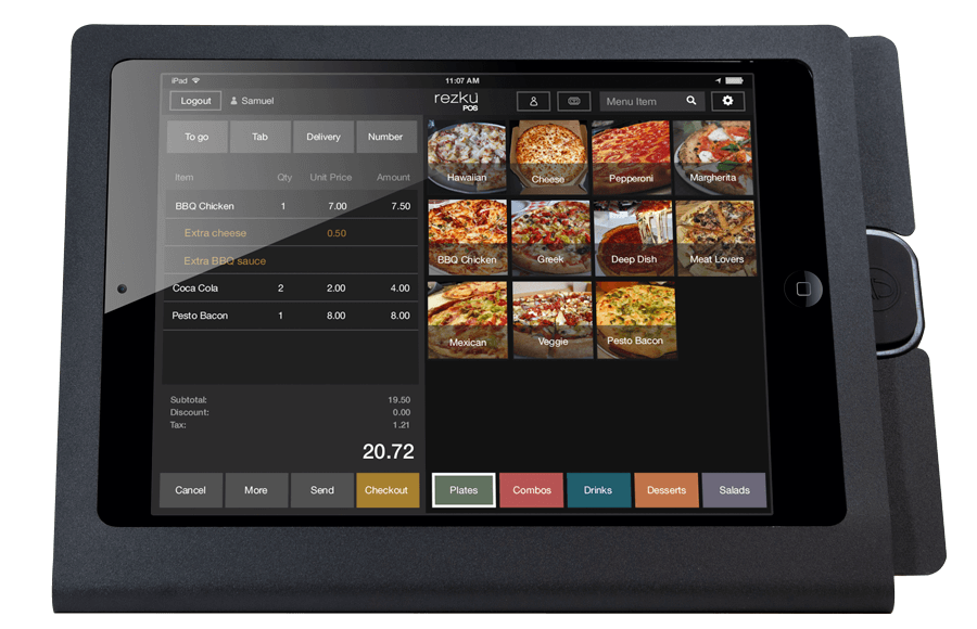 Rezku Pizza Parlor POS with order screen