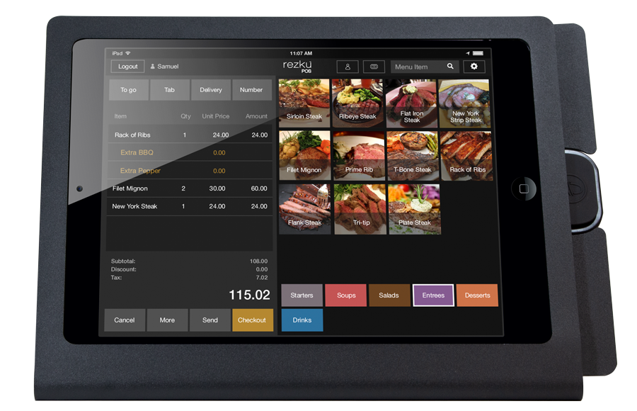 Rezku Steakhouse POS with order screen