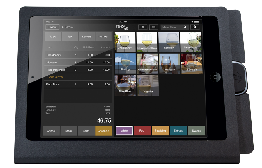 Rezku Winery POS with order screen
