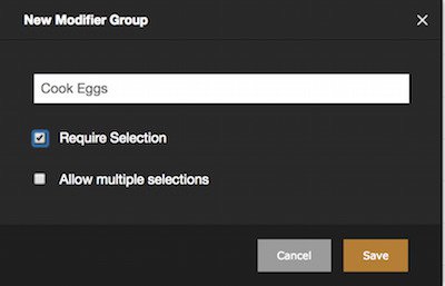 checking selection new modifier group