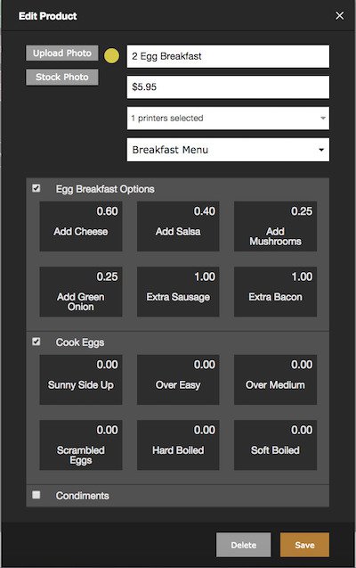 rezku pos product form adding modifiers