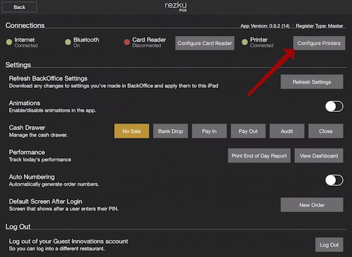 rezku pos configure printers page