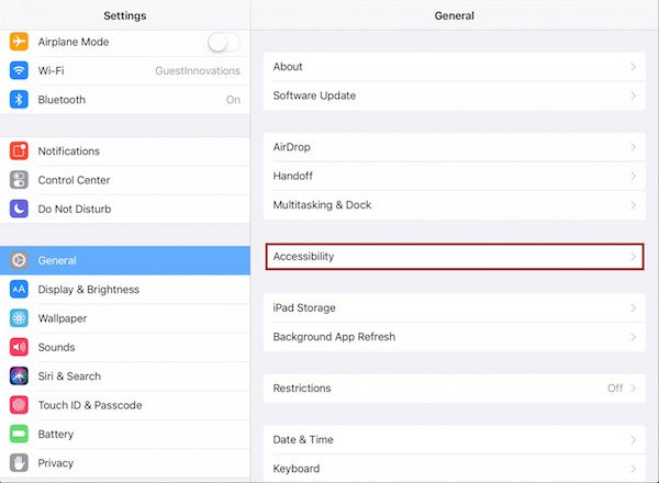 ipad demonstration of where to find accessibility settings