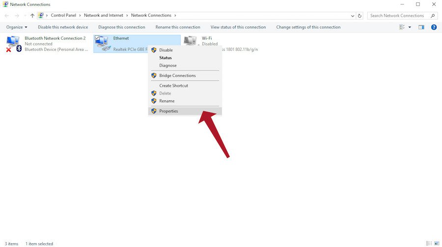 windows ethernet settings properties