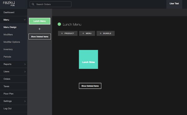 rezku pos backoffice with a menu item present