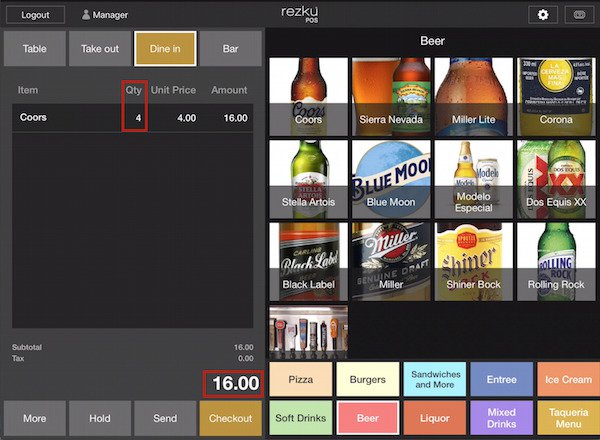 rezku pos ordering screen on ipad