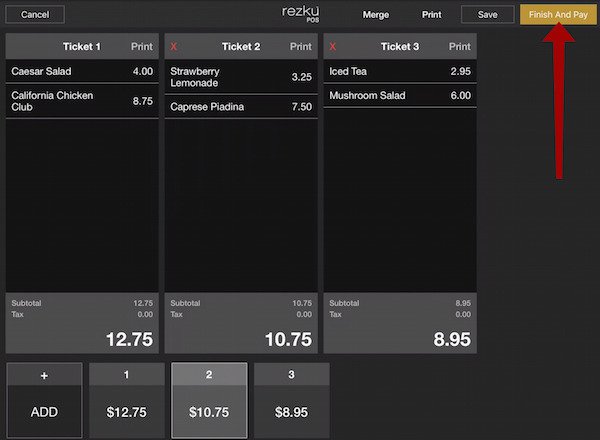 finish and pay button location in rezku pos