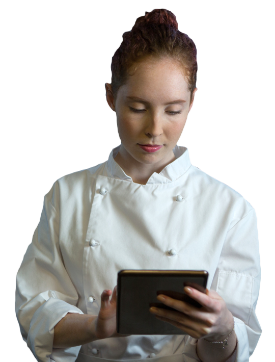 chef holding restaurant pos